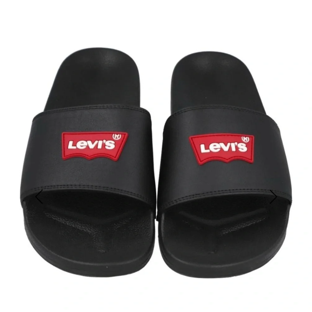 New Full set Levi's Men June Batwing Logo Black Red Slide Sandals Size 12